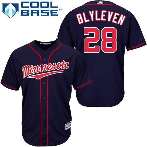Twins #28 Bert Blyleven Navy blue Cool Base Stitched Youth MLB Jersey - Click Image to Close
